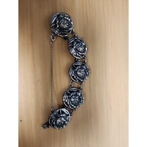 Athenians 1958 Repousse Rose Silver Plate Bracelet Mardi Gras Favor BROKE CLASP